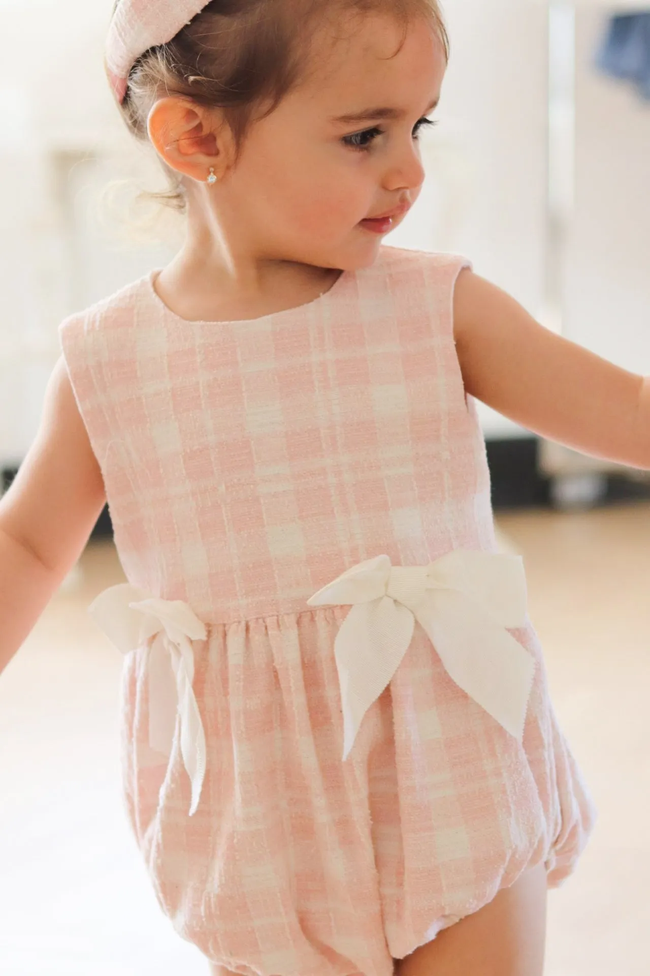 "Fallon" Pink Plaid Bow Romper