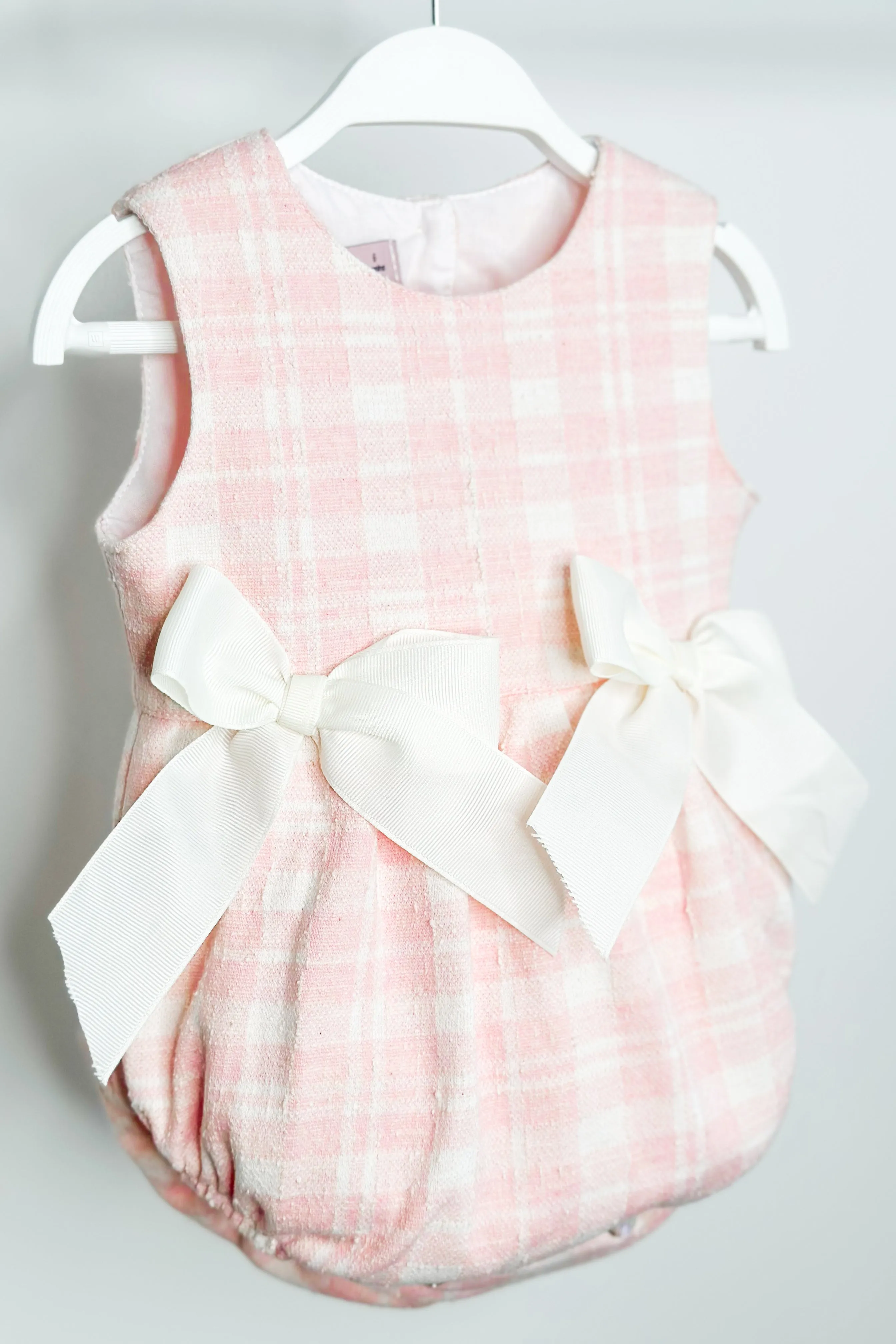"Fallon" Pink Plaid Bow Romper
