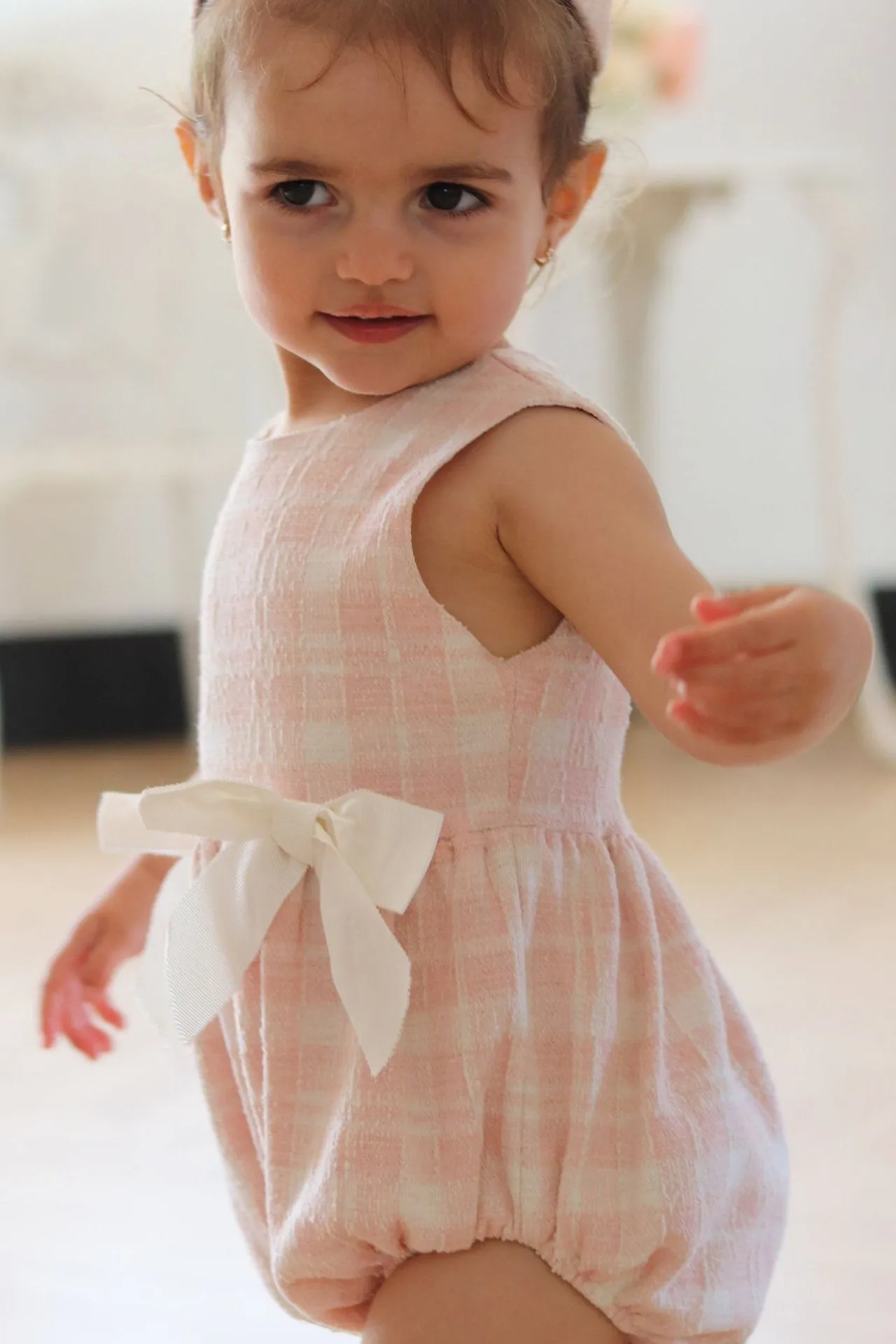 "Fallon" Pink Plaid Bow Romper