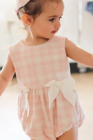 "Fallon" Pink Plaid Bow Romper