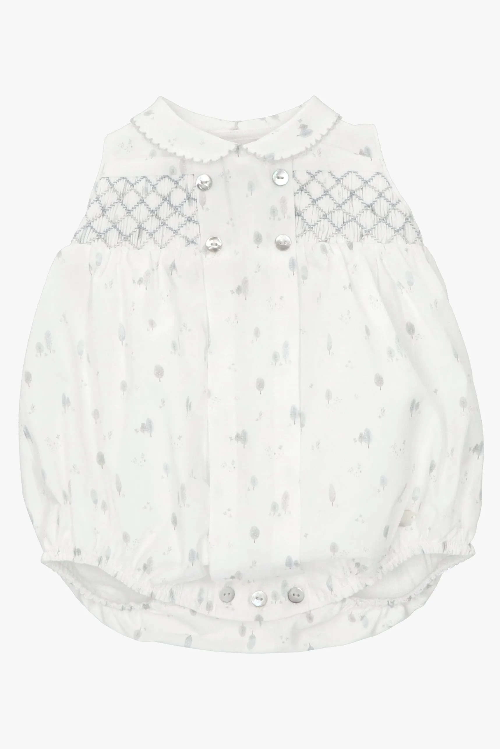"Kori" Light Grey Tree Print Smocked Romper