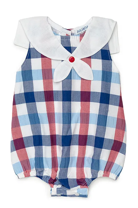 "Logan" Navy & Red Checked Sailor Romper