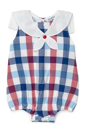 "Logan" Navy & Red Checked Sailor Romper