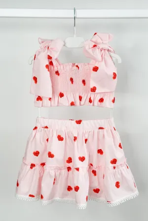 "Milana" Pink Floral Heart Crop Top & Skirt