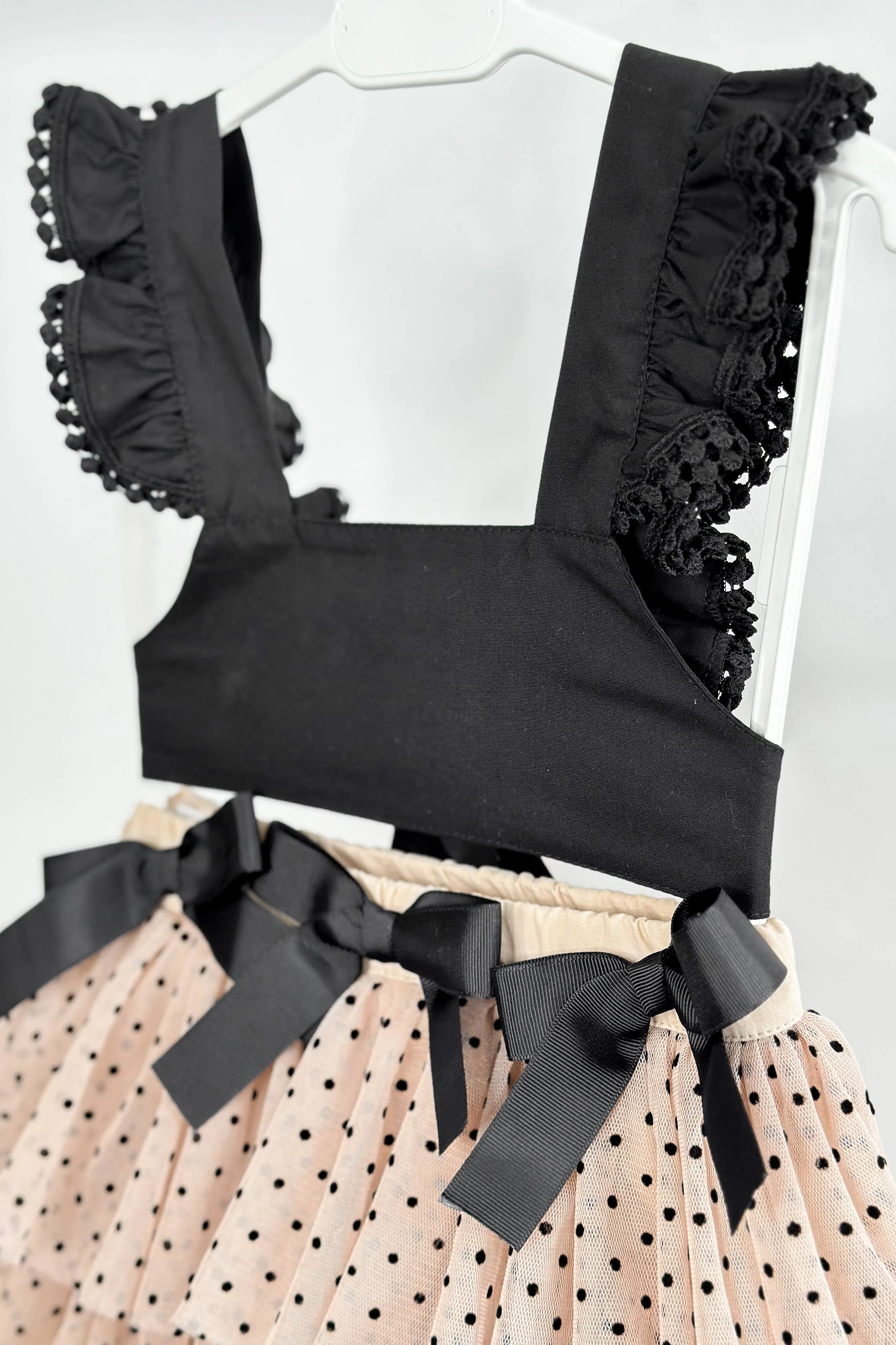 "Nuriyah" Black Crop Top & Beige Tulle Skirt