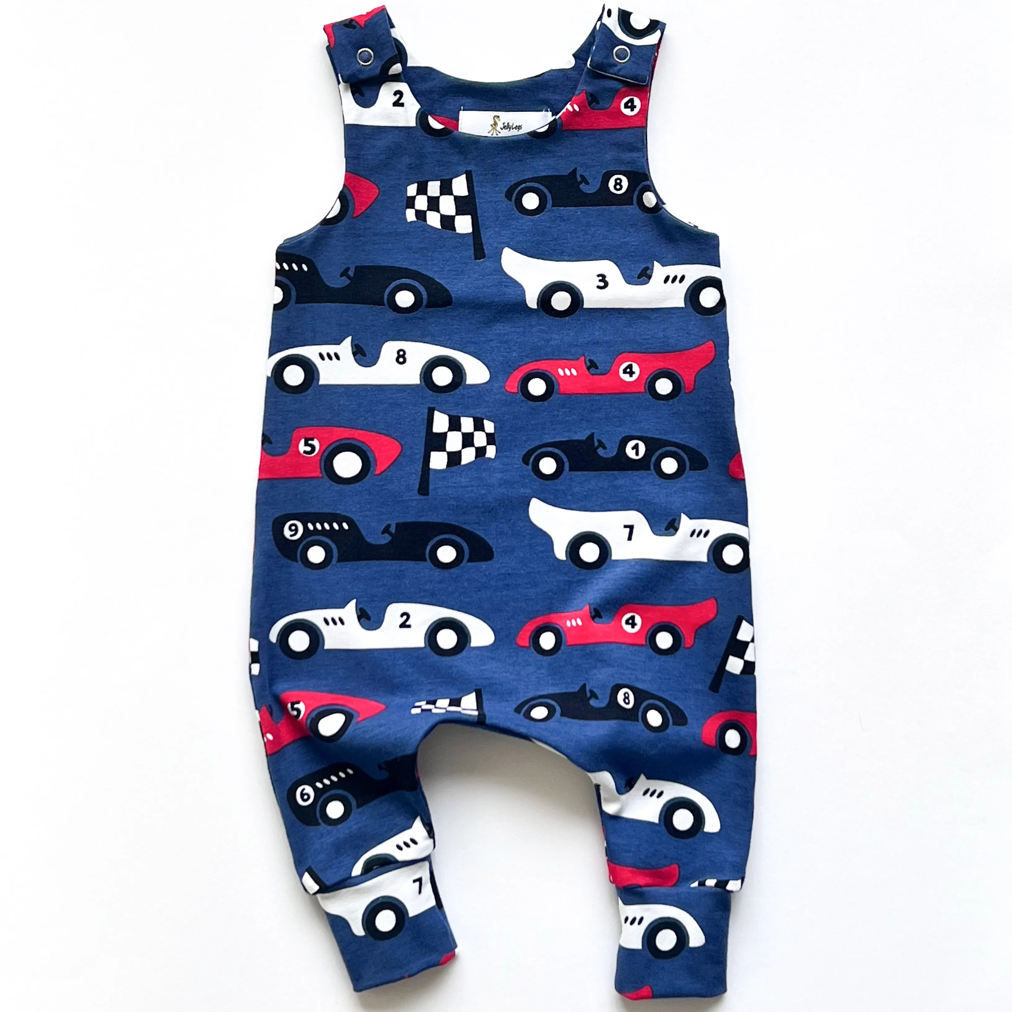 RACING CARS DUNGAREE ROMPER