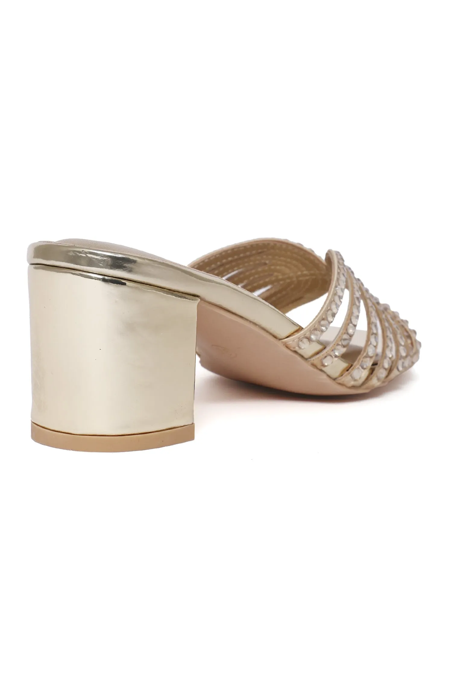 RADIANT RHINESTONE BLOCK HEEL-GOLD