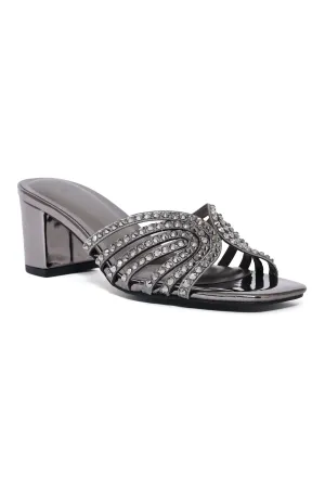 RADIANT RHINESTONE BLOCK HEEL-PEWTER