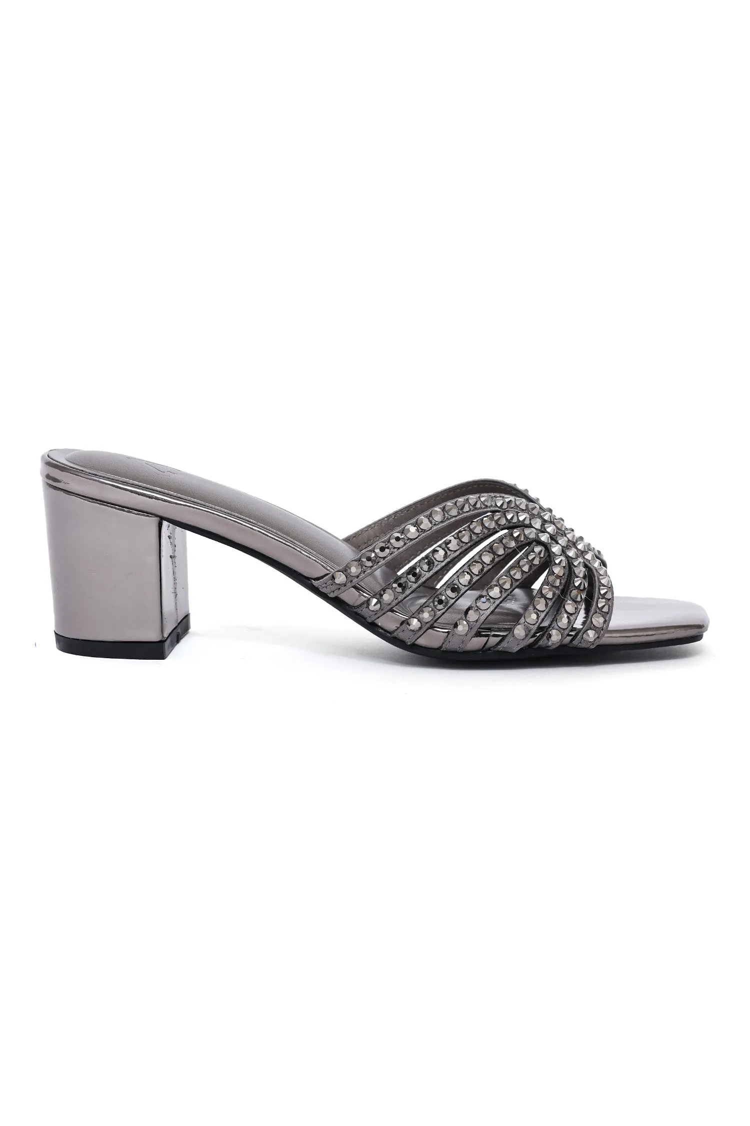 RADIANT RHINESTONE BLOCK HEEL-PEWTER