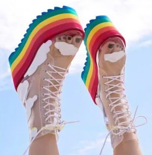 Rainbow High Heels Ankle Boots Ladies Height Increasing Party Shoes