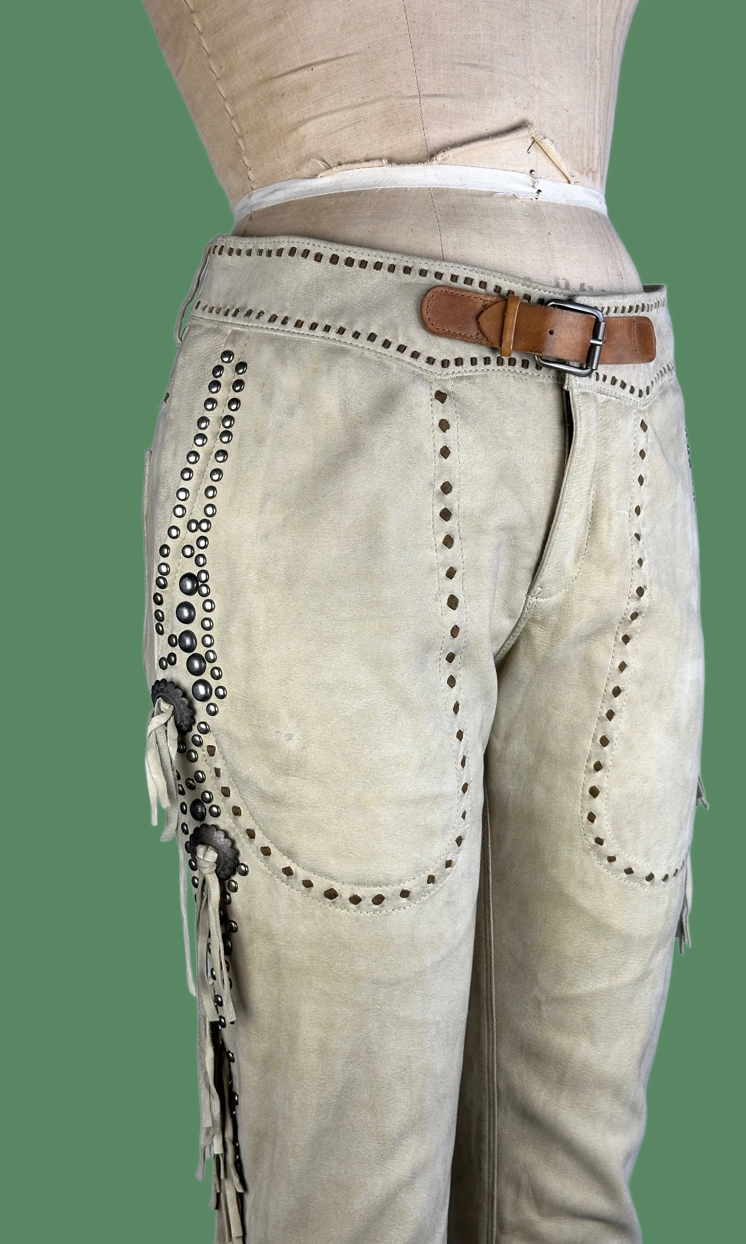 RALPH LAUREN Western Fringe and Studded Suede Low Rise Pants • Sz 8