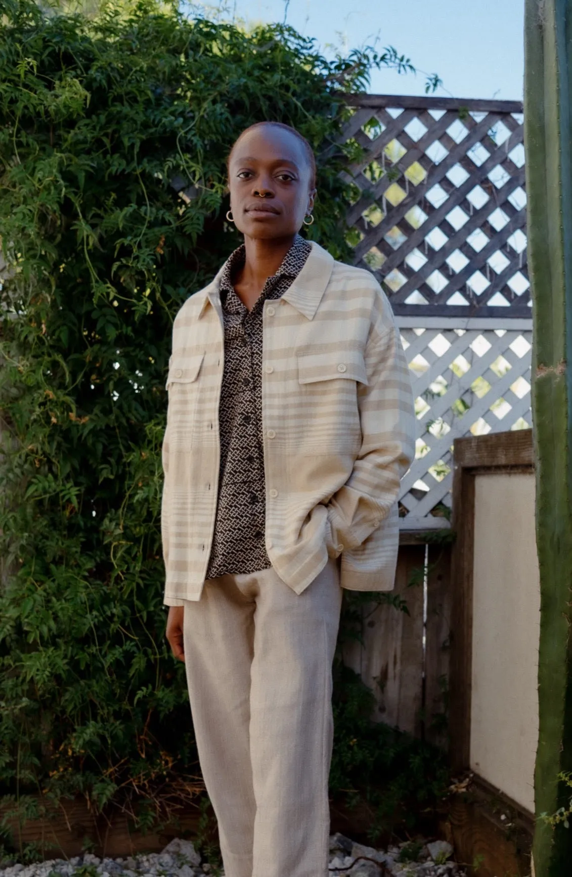 Rasha Overshirt Jacket in Sand Cloud Plaid