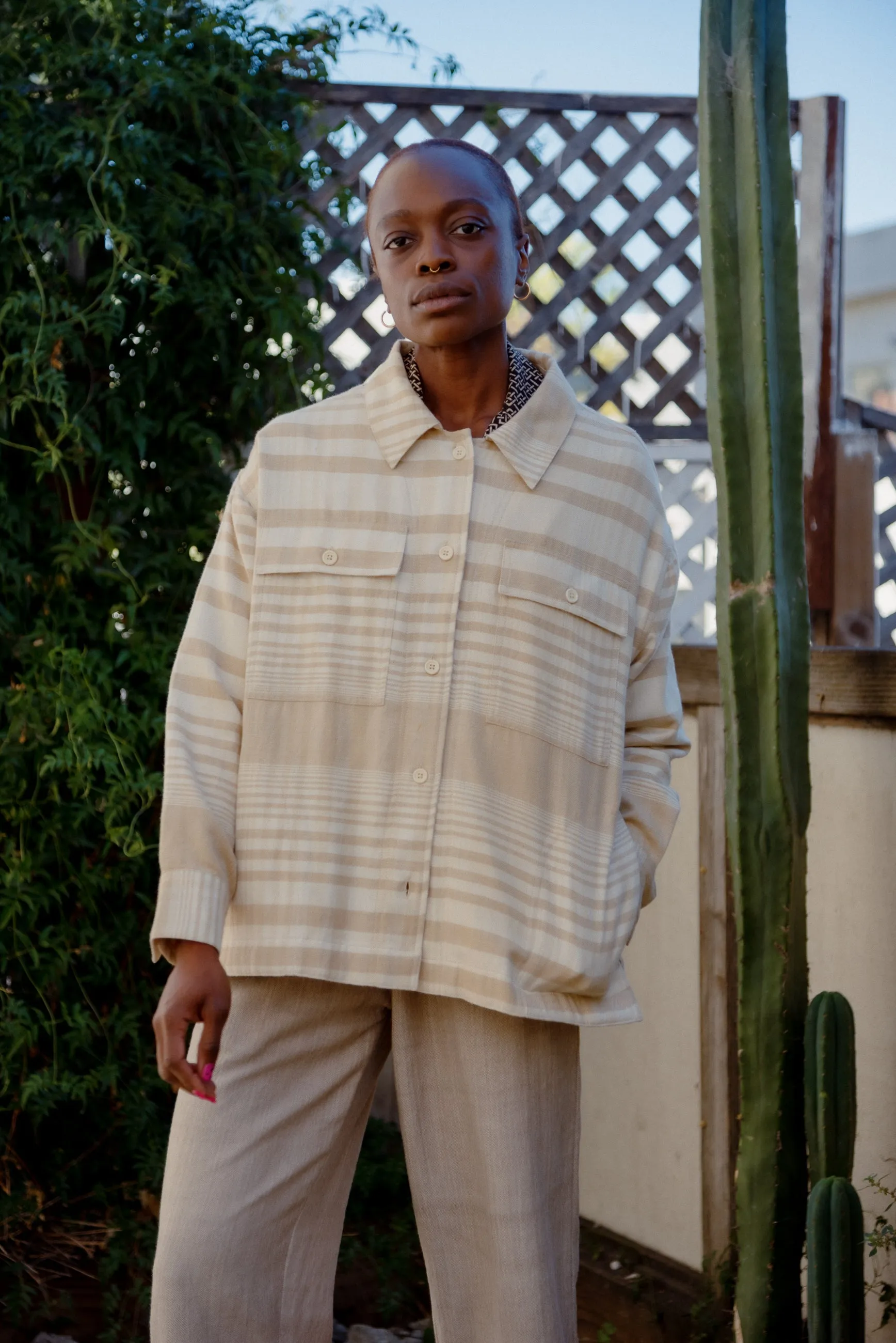 Rasha Overshirt Jacket in Sand Cloud Plaid