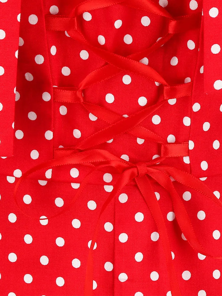 Red And White Polka Dots Vintage Halter 1950S Dress With Button