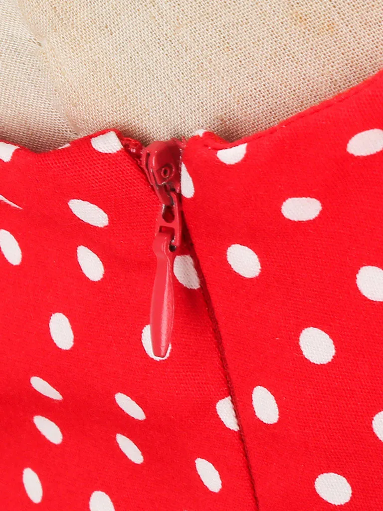 Red And White Polka Dots Vintage Halter 1950S Dress With Button