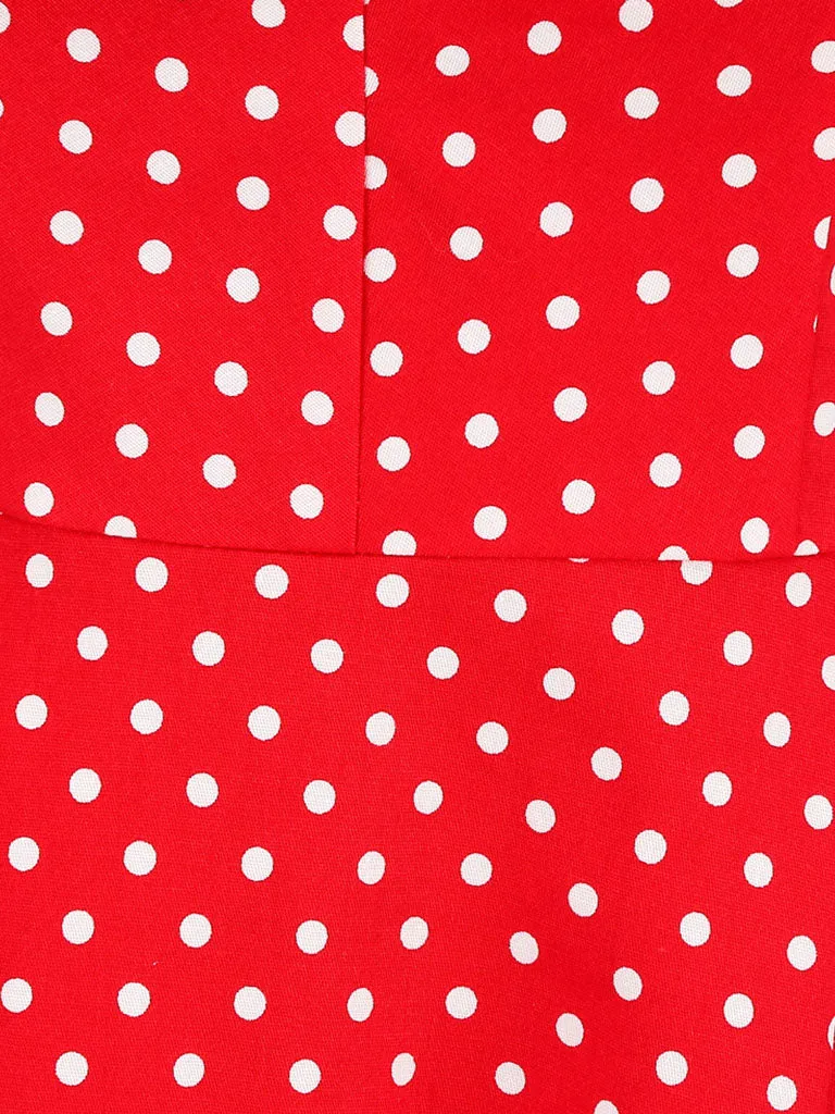 Red And White Polka Dots Vintage Halter 1950S Dress With Button