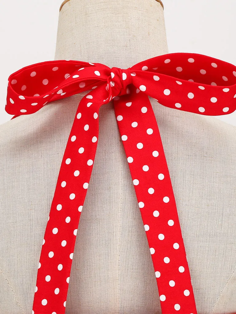 Red And White Polka Dots Vintage Halter 1950S Dress With Button