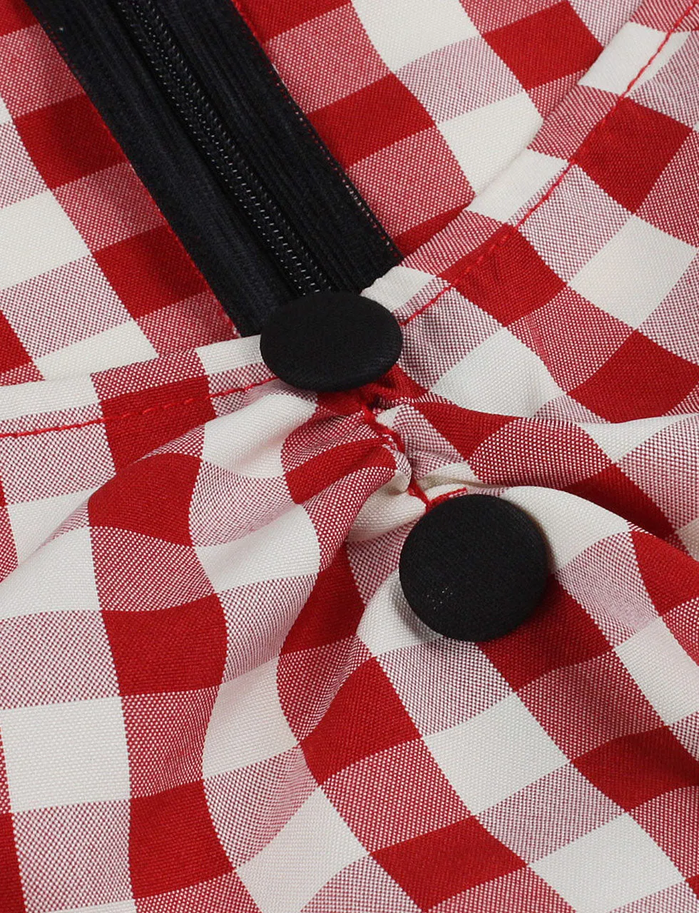 Red Plaid Cap Sleeve 1950S Vintage Swing Dress