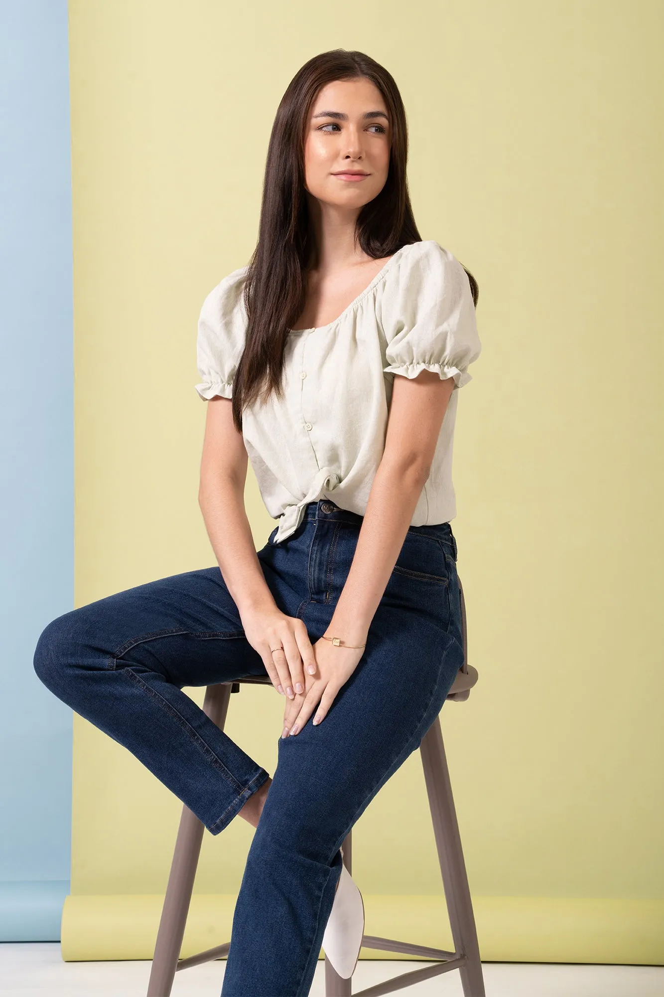 REFORME Scoop Neck Puff Sleeve Top