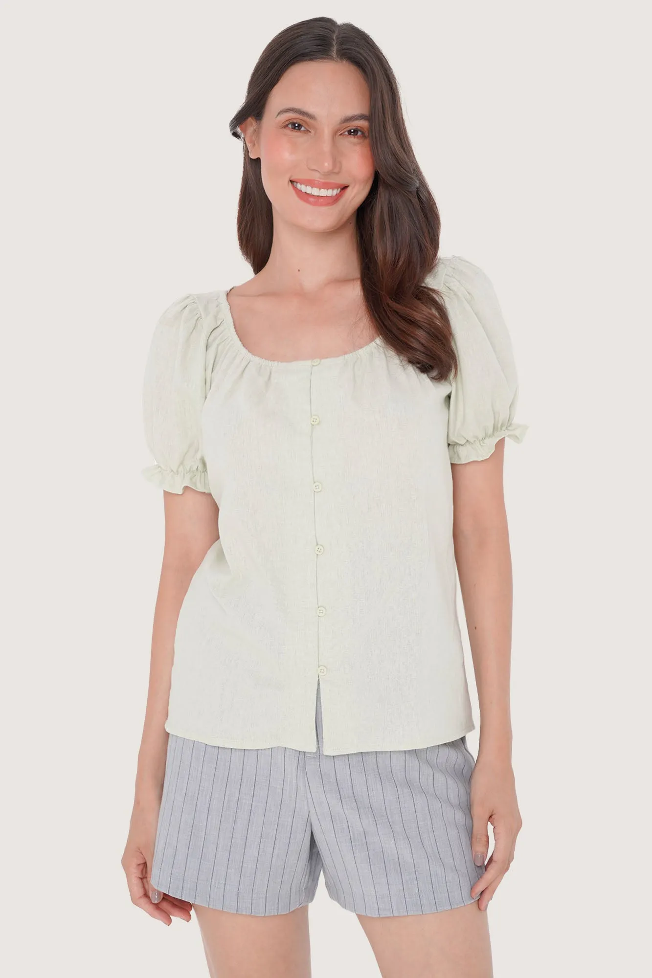REFORME Scoop Neck Puff Sleeve Top