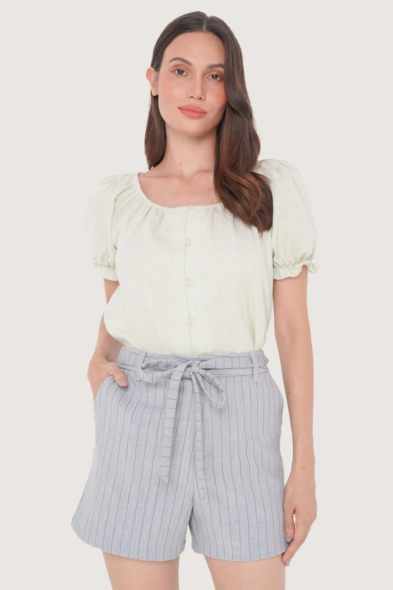 REFORME Scoop Neck Puff Sleeve Top