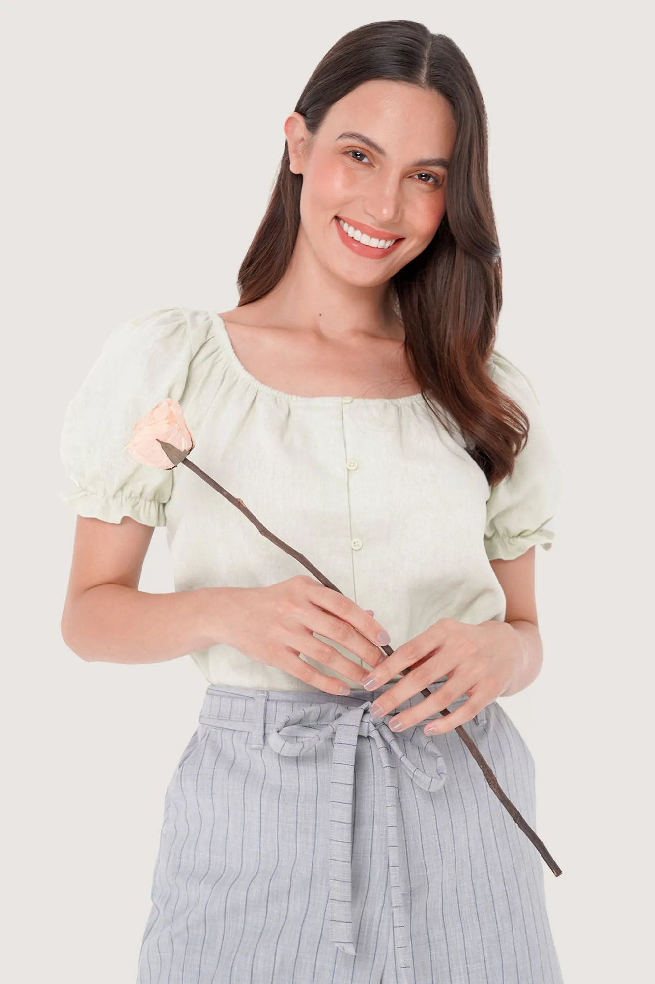 REFORME Scoop Neck Puff Sleeve Top