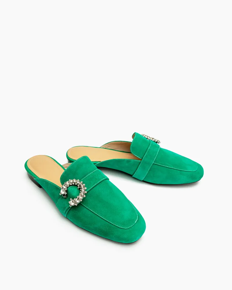 Rhinestone Buckle Minimalist Mules