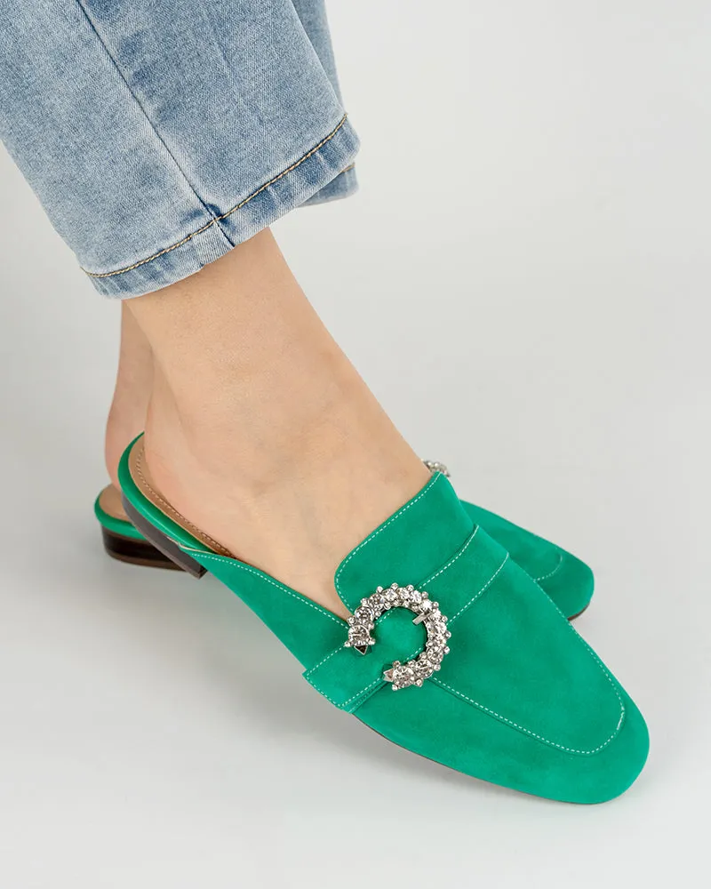 Rhinestone Buckle Minimalist Mules
