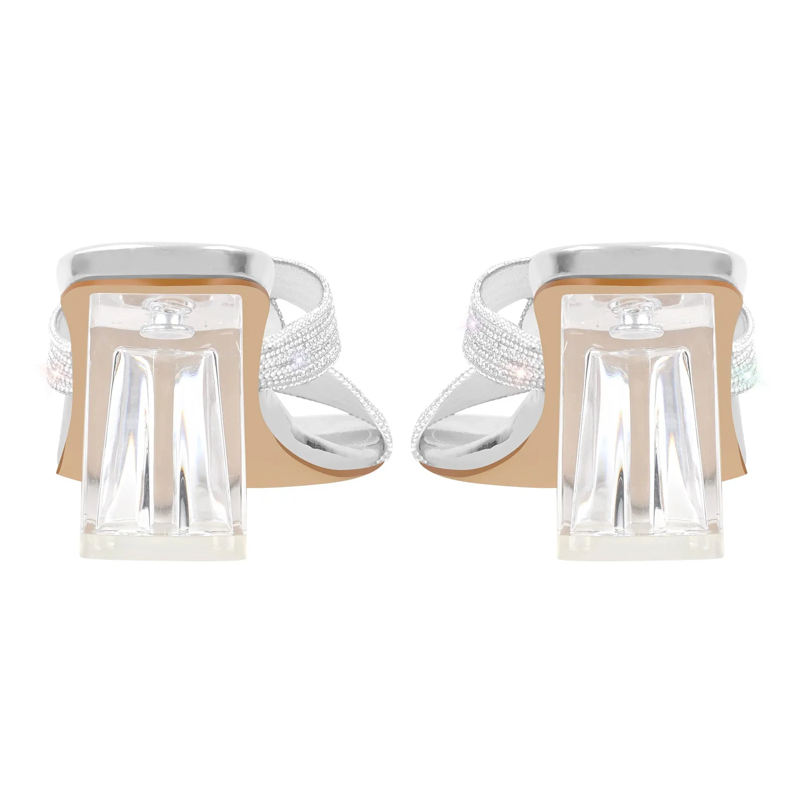 Rhinestone Strap Clear Block Sandals Mules