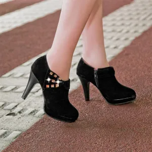 Rhinestone Zip Platform High Heel Shoes Woman 9665