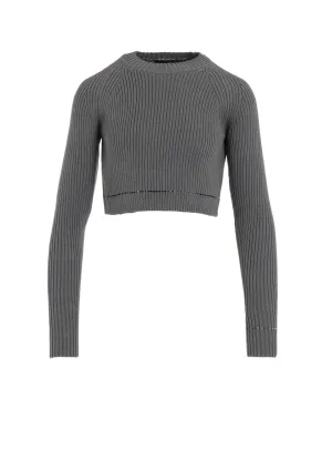 RIB STITCH TWISTED LONG SLEEVE RIB CROPPED PULLOVER