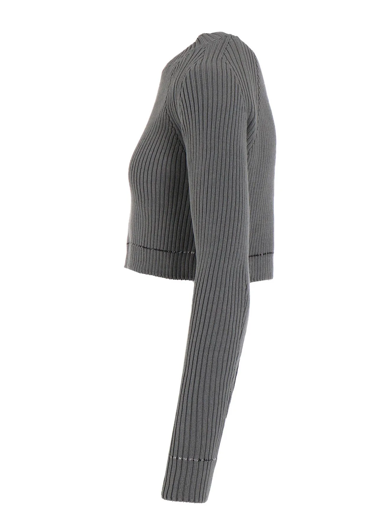 RIB STITCH TWISTED LONG SLEEVE RIB CROPPED PULLOVER