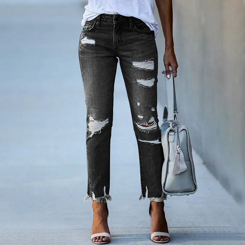Ripped Raw Hem Jeans
