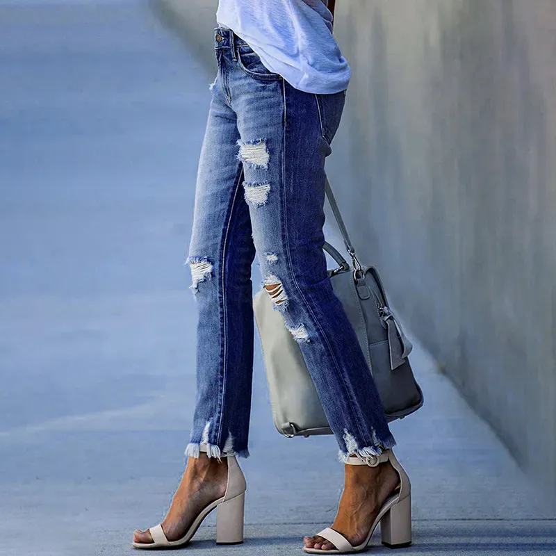 Ripped Raw Hem Jeans