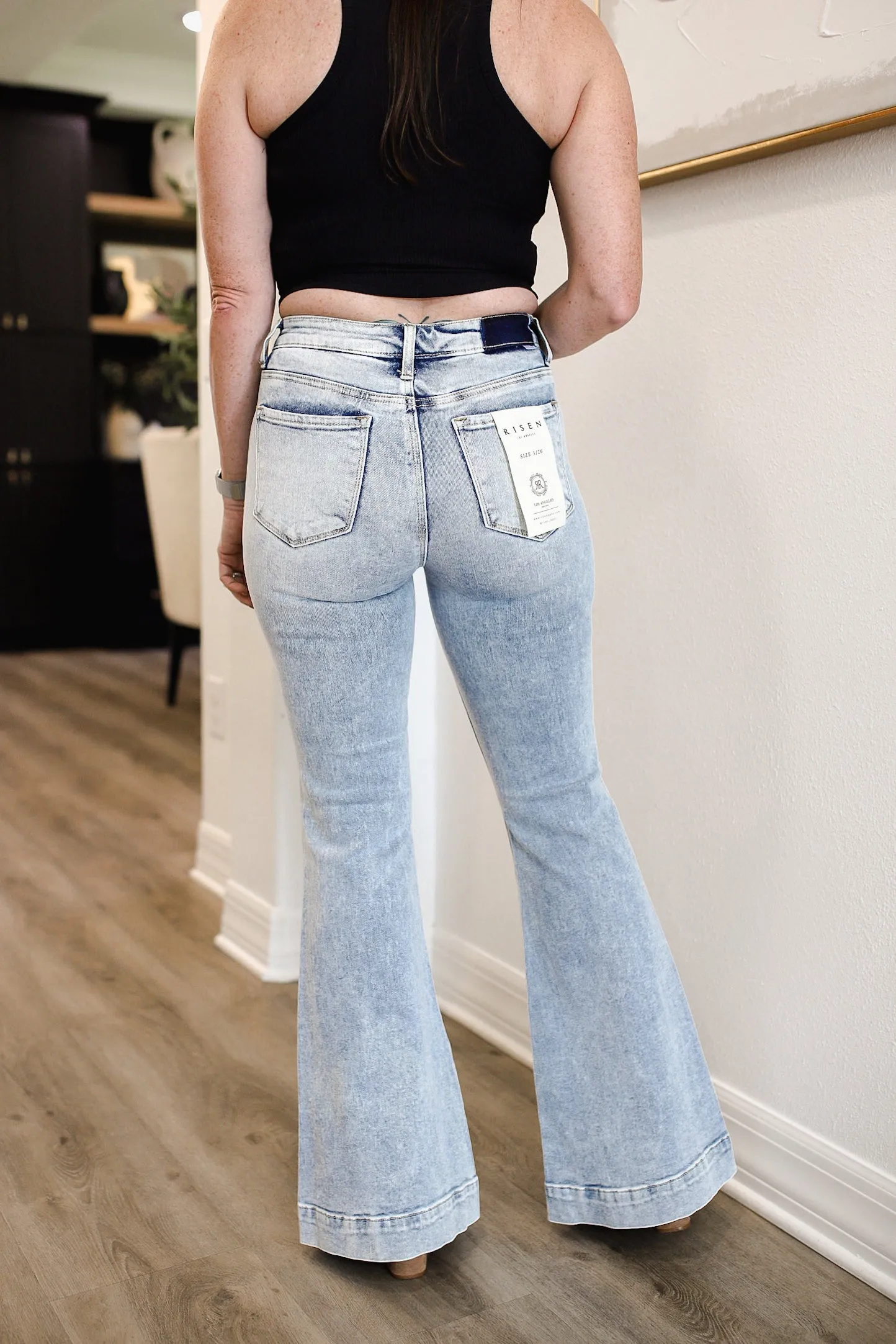 Risen Full Size High Rise Front Patch Pocket Flare Jeans