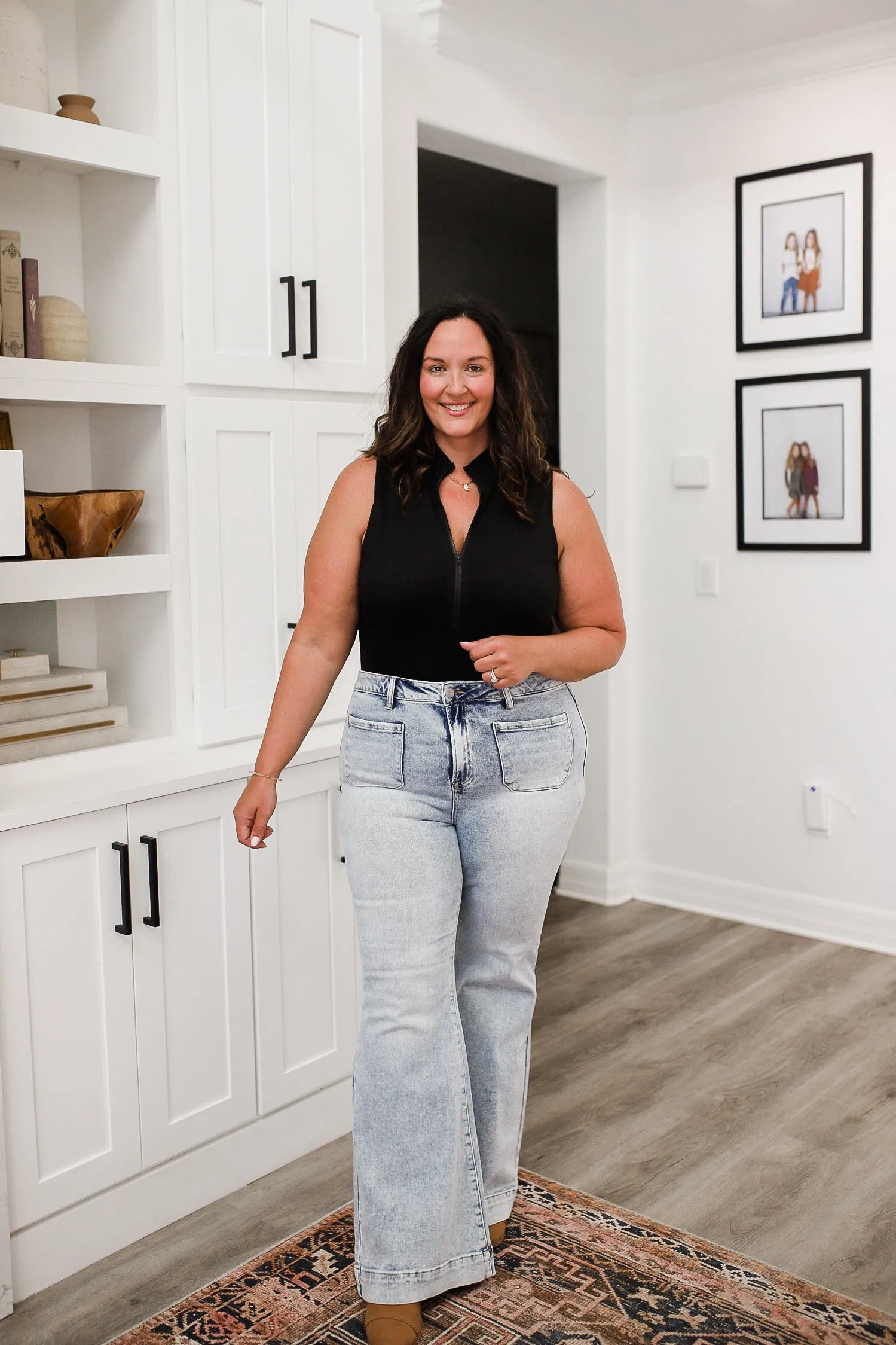Risen Full Size High Rise Front Patch Pocket Flare Jeans