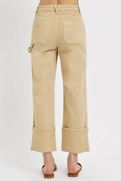 RISEN Full Size High Rise Wide Straight Cuffed Patch Jeans Plus Size Available