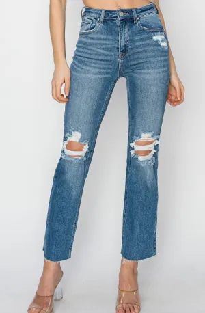 Risen High Rise Distressed Knee Ankle Jeans RDP5756(P)