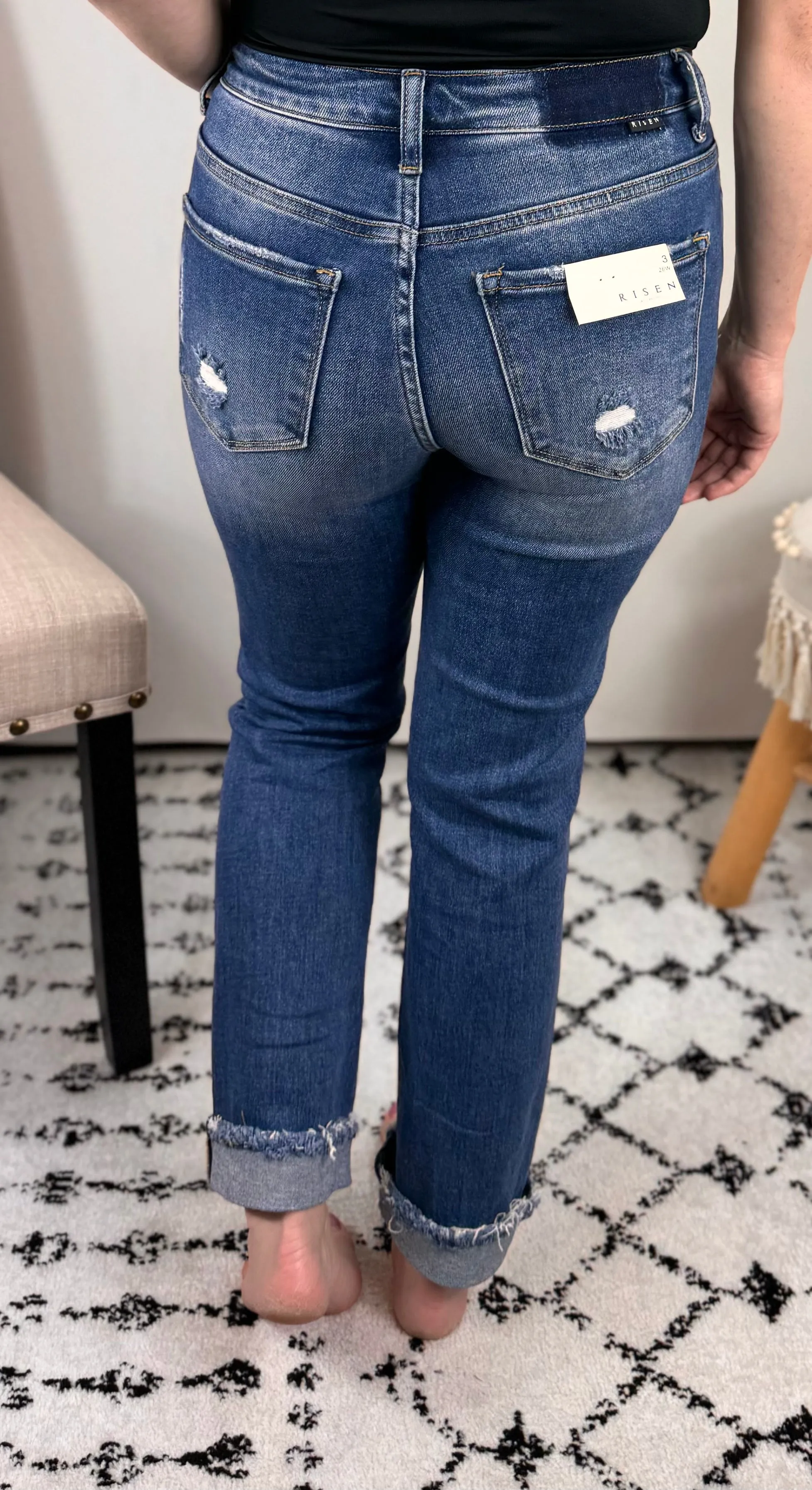 Risen Jennifer Mid-Rise Cuffed Straight Jean