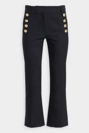 Robertson Cropped Flare Trouser with Sailor Buttons in Midnight