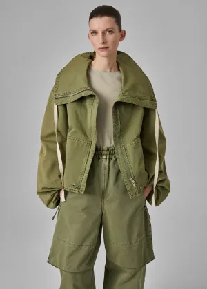 Rolled Collar Jacket - Army Green