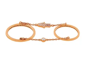 Rose Gold Diamond Hamsa Double Ring with Chain