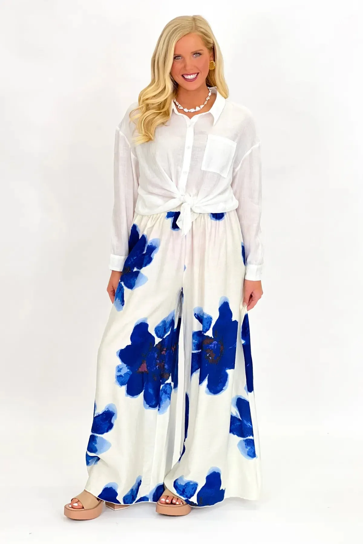Royal Floral Print Wide Leg Pants