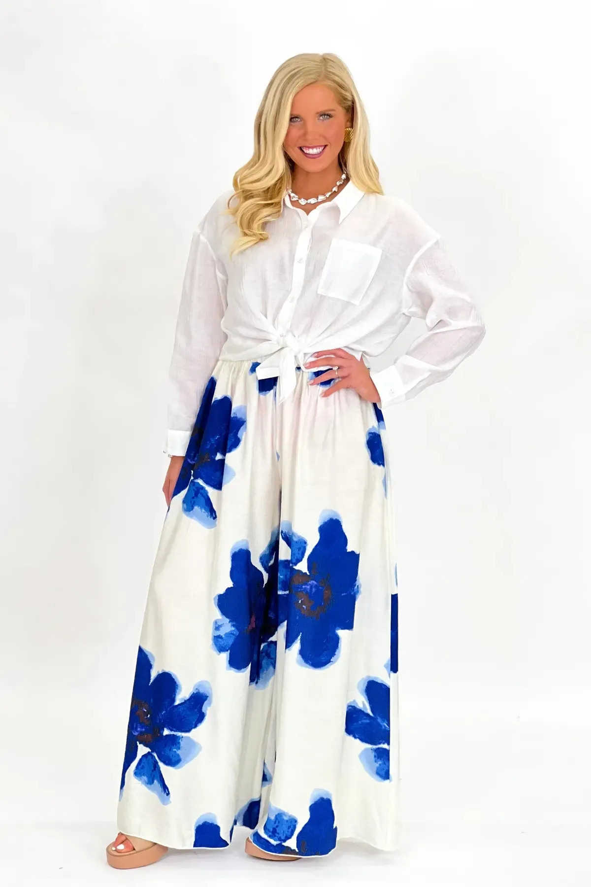 Royal Floral Print Wide Leg Pants