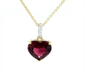Rubellite Red Tourmaline Pendant, 9.28 Carat Heart Shape with Diamond Set Bail
