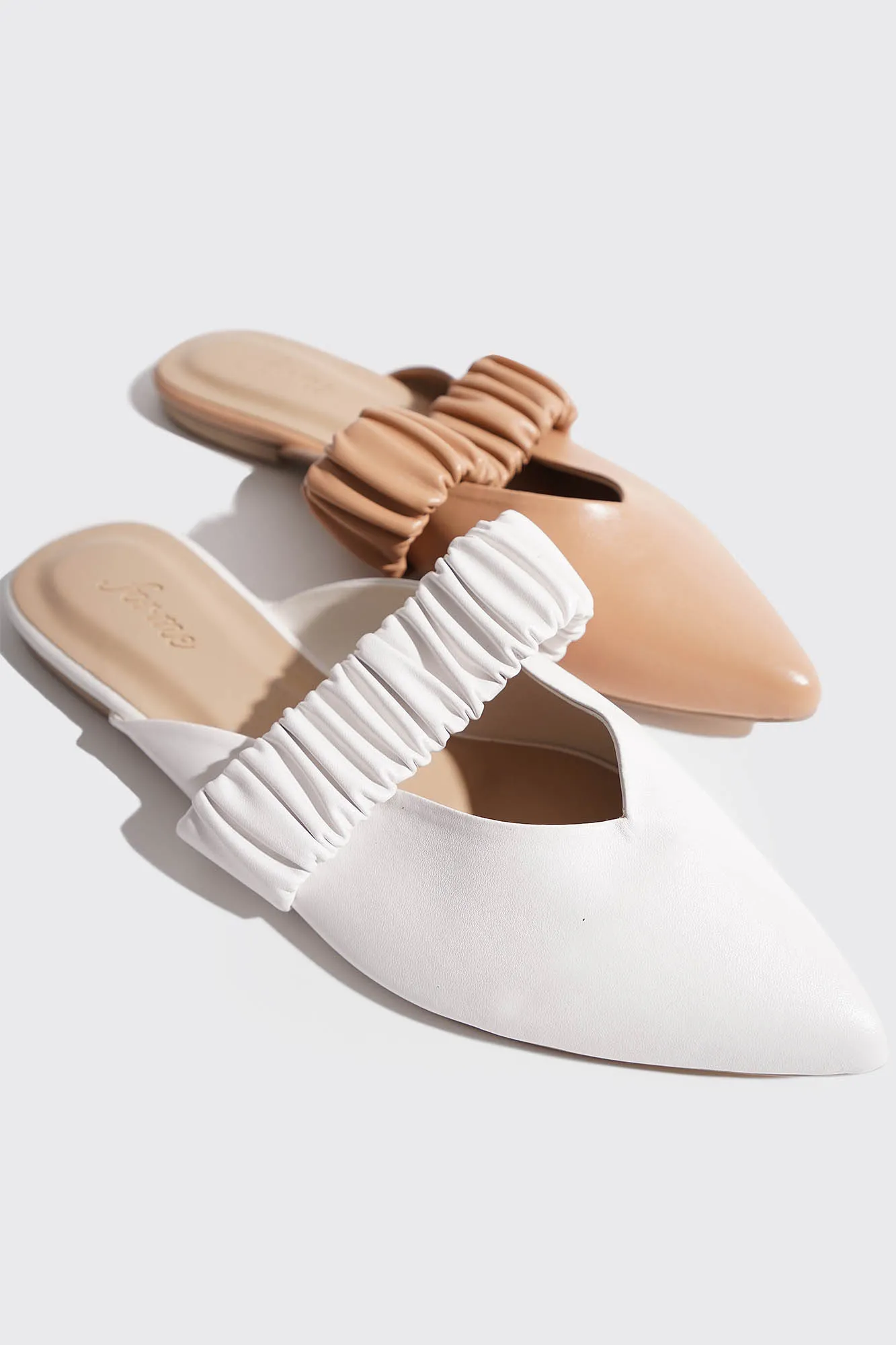Ruched Band Padded Insole Pointed Toe Mules