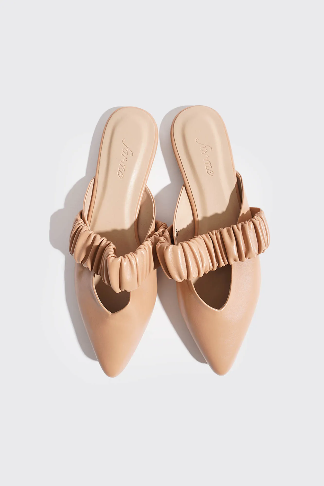 Ruched Band Padded Insole Pointed Toe Mules