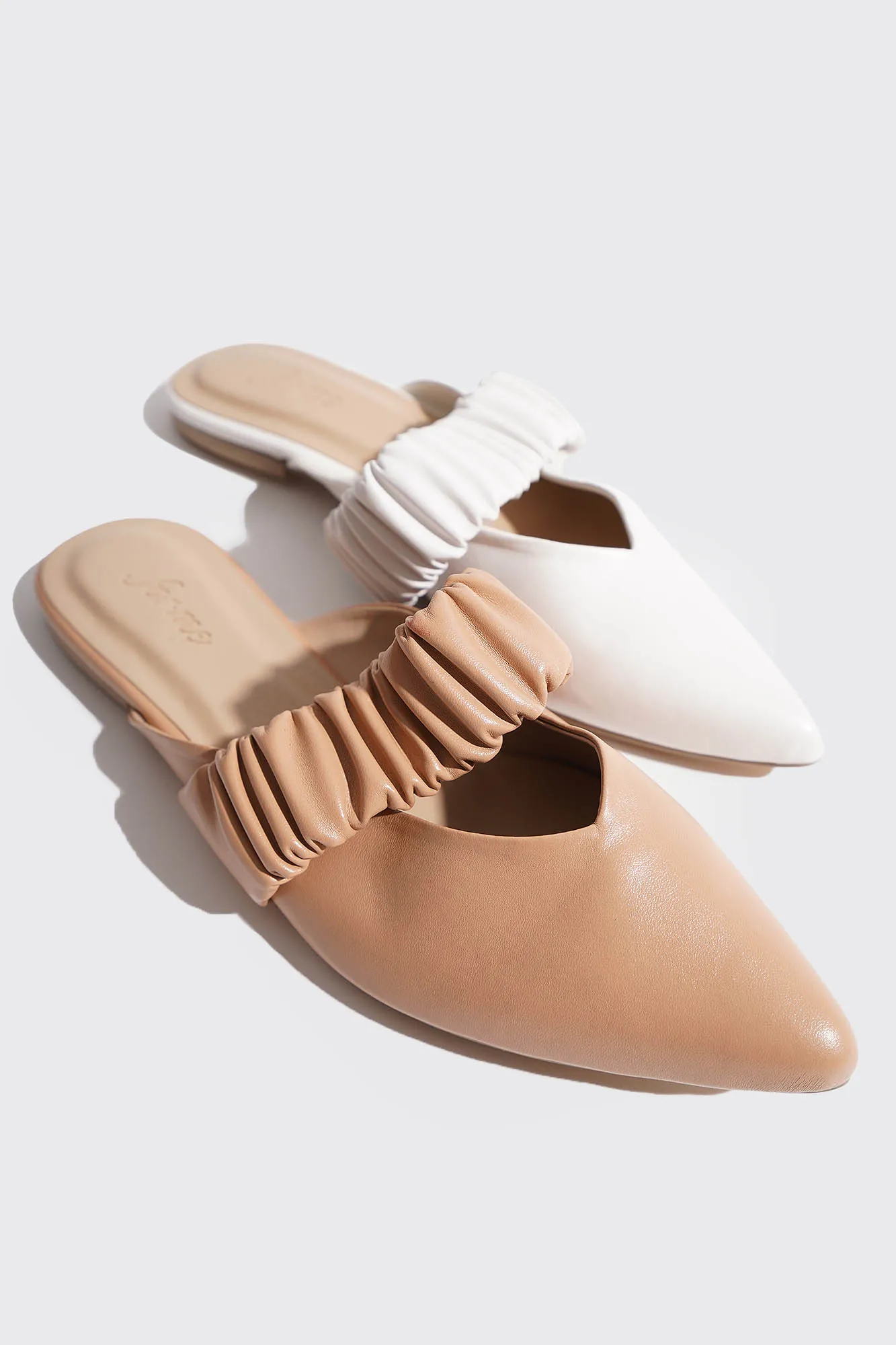 Ruched Band Padded Insole Pointed Toe Mules