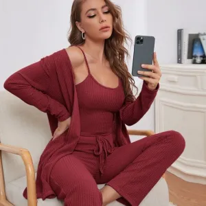 Rust Burgundy Waffle Weave 3 Piece Lounge Set