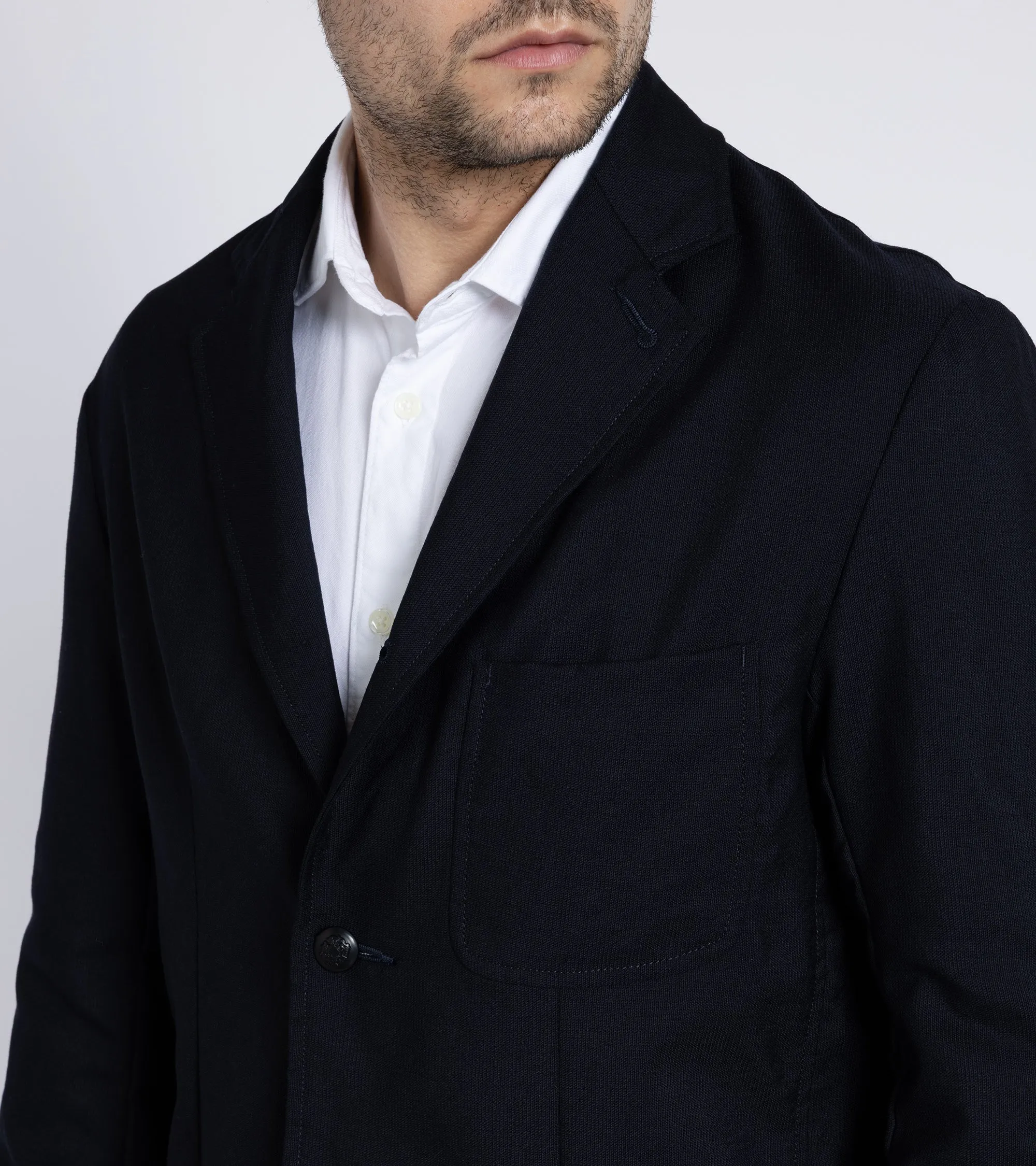 Sage de Cret Wool Hopsack Classic Blazer: Navy